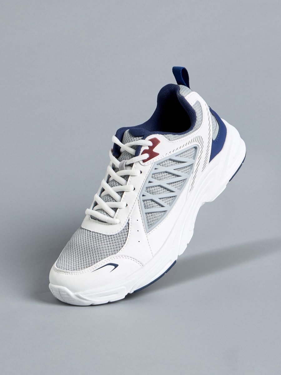 Panelled Lace-Up Sports Shoes with Pull Tabs