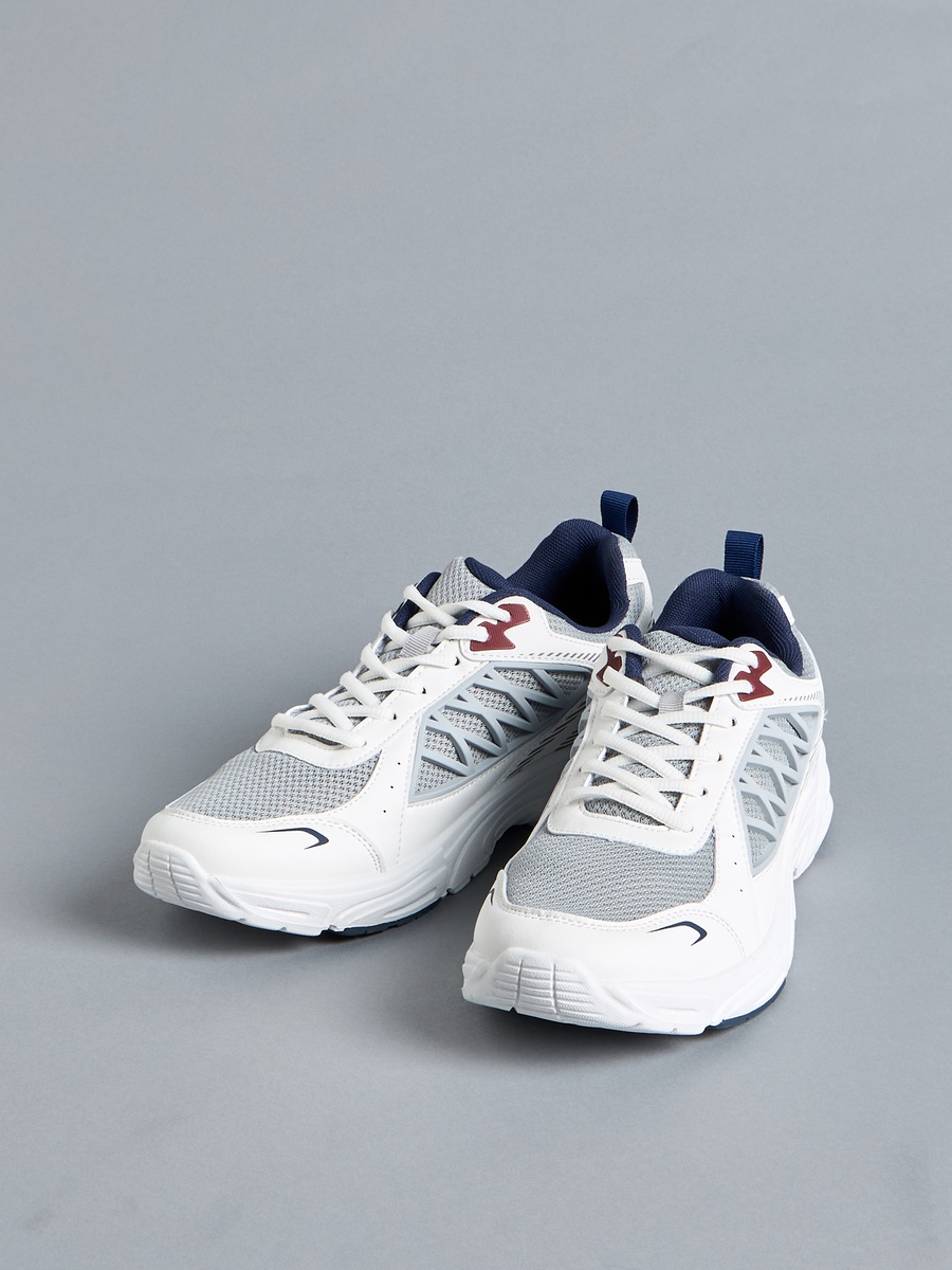Panelled Lace-Up Sports Shoes with Pull Tabs
