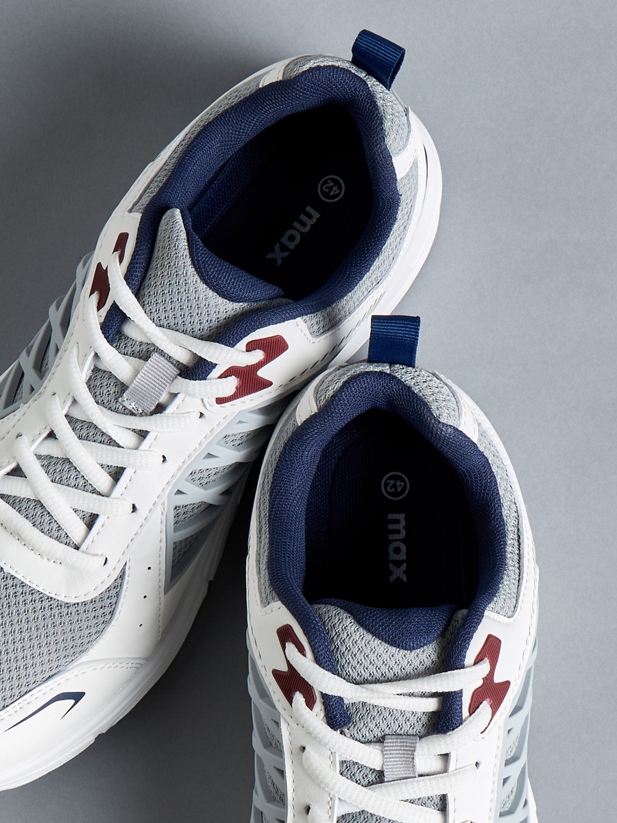Panelled Lace-Up Sports Shoes with Pull Tabs