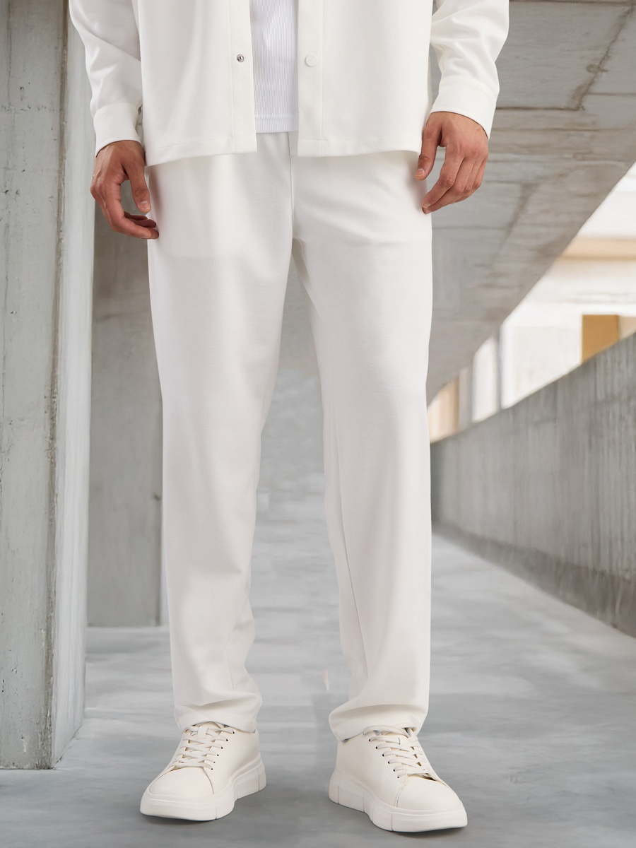 Textured Twill Pants with Drawstring Closure