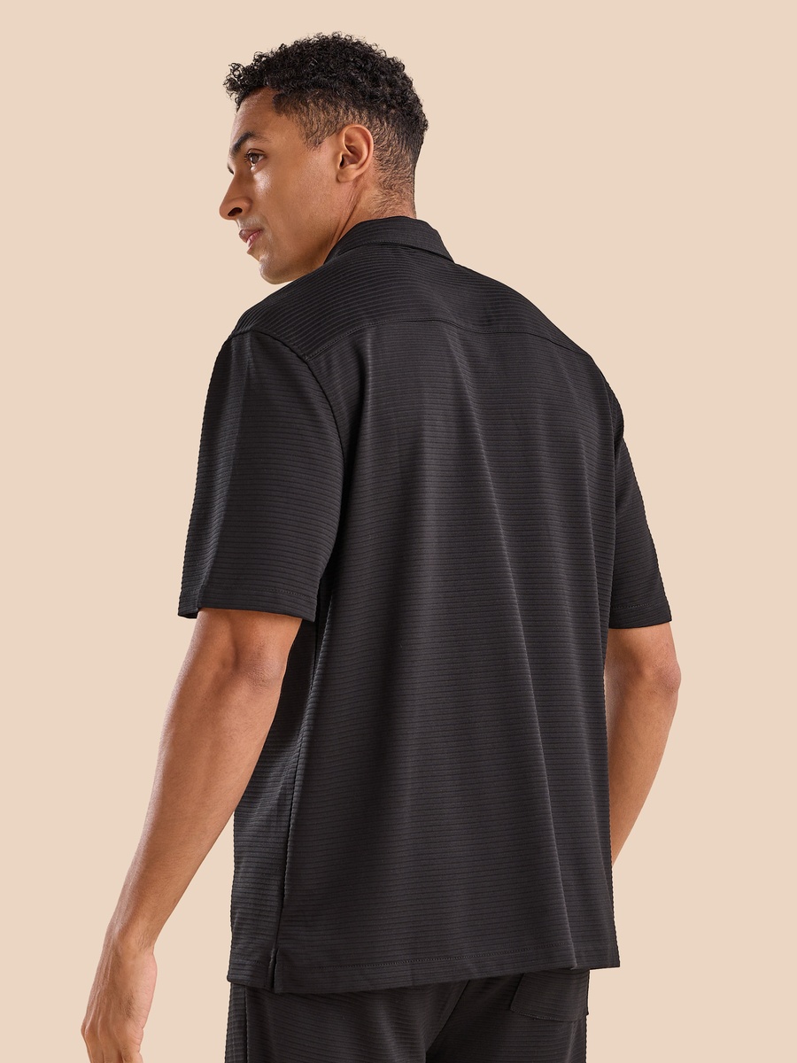 Textured Camp Collar Plisse Shirt