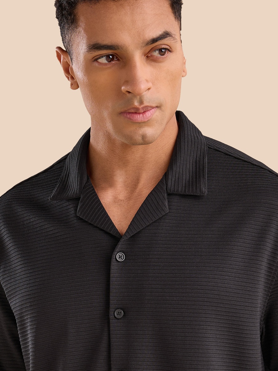 Textured Camp Collar Plisse Shirt
