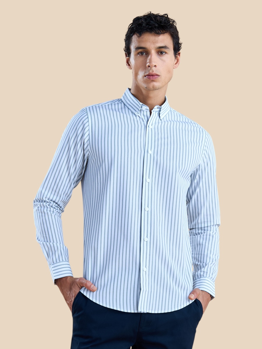Striped Poplin Button Down Collar Shirt