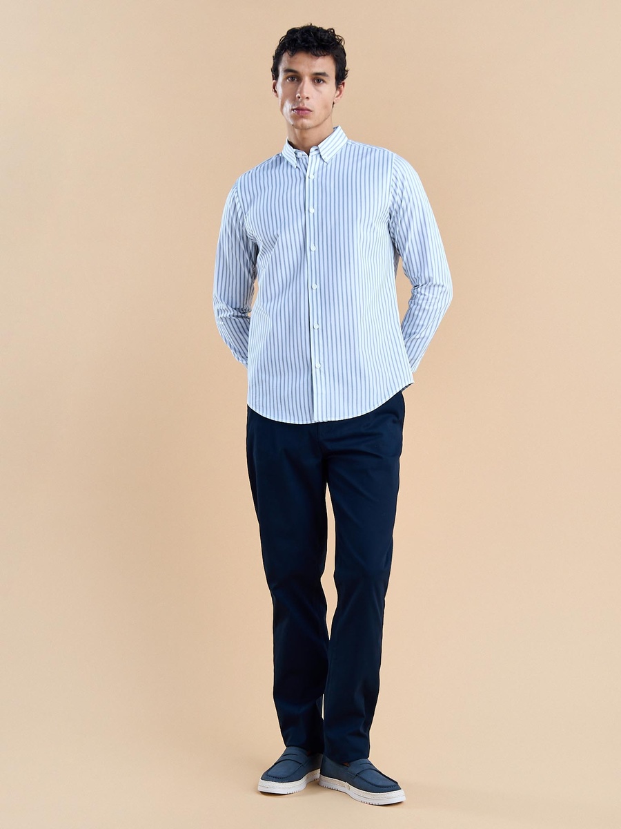 Striped Poplin Button Down Collar Shirt