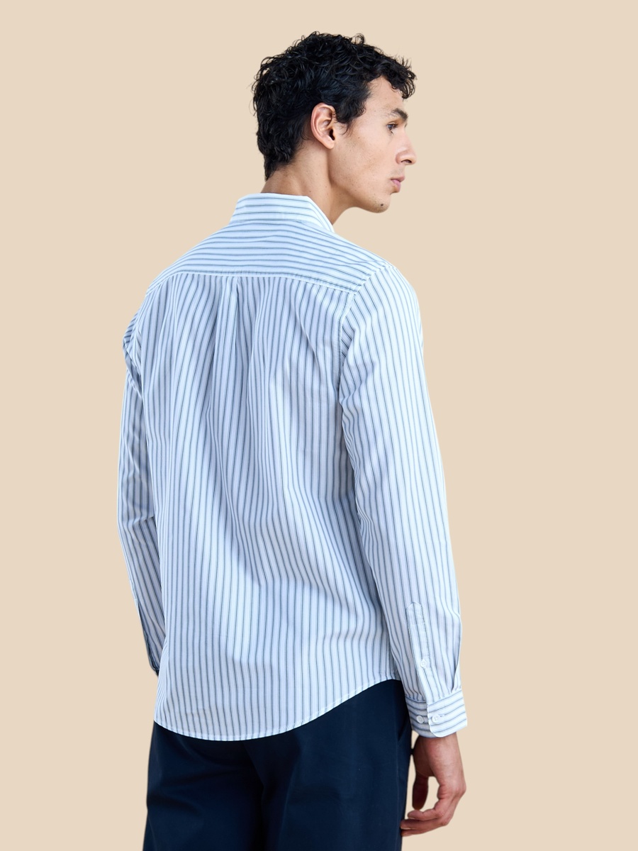 Striped Poplin Button Down Collar Shirt