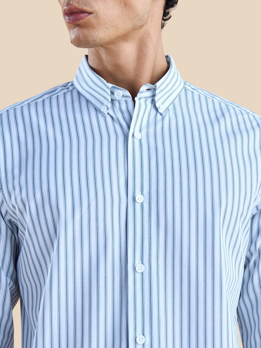 Striped Poplin Button Down Collar Shirt