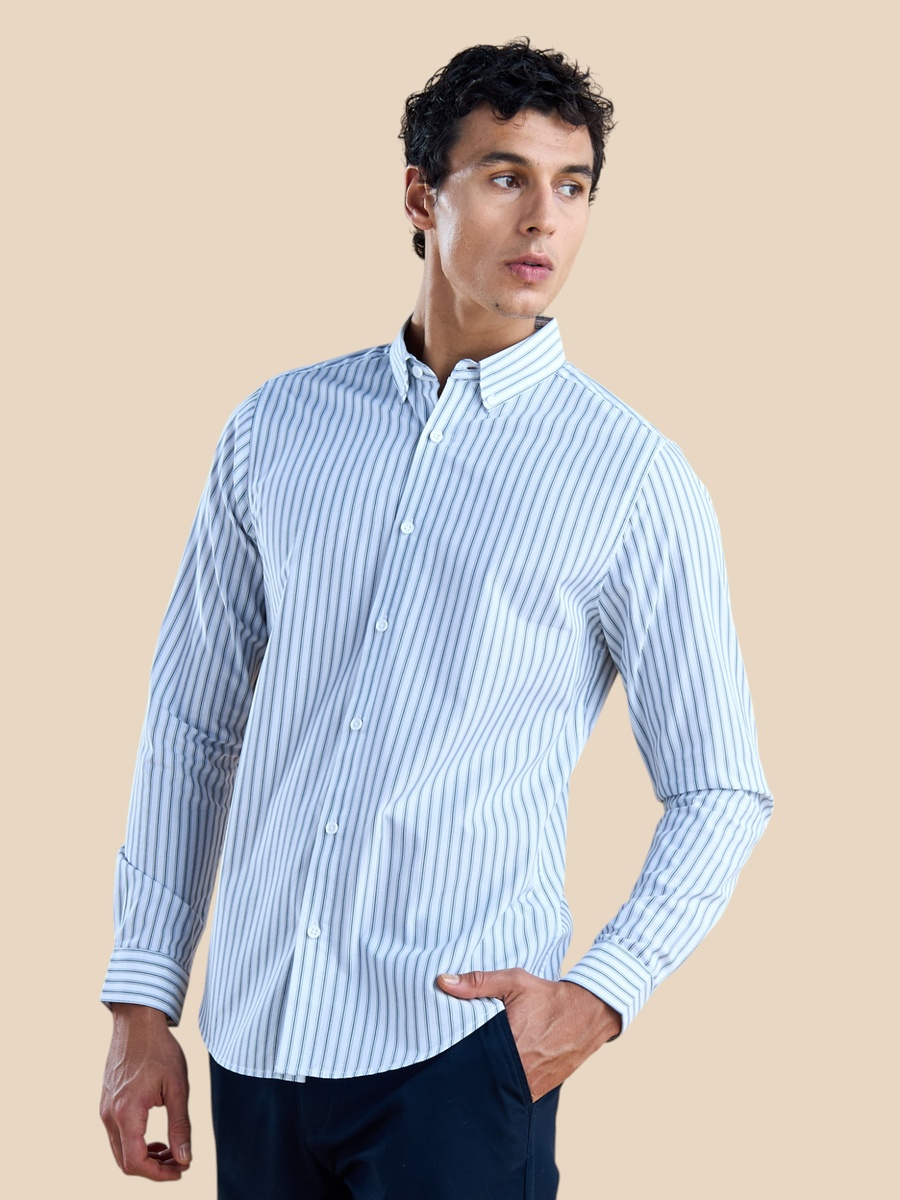Striped Poplin Button Down Collar Shirt