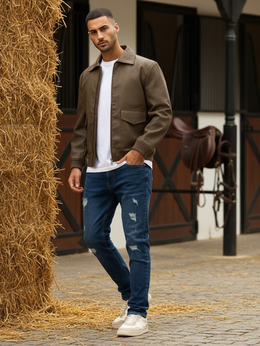 Solid Collared PU Jacket