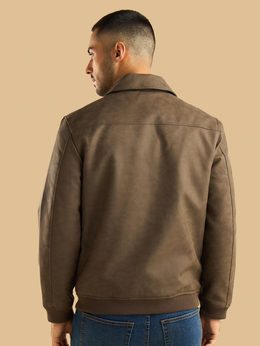 Solid Collared PU Jacket