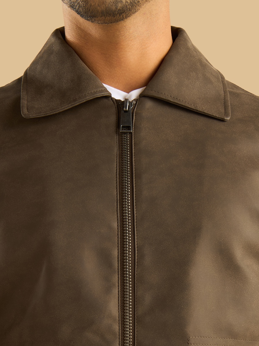 Solid Collared PU Jacket
