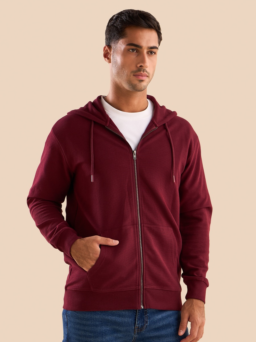 Textured Ottoman Zip Through Hoodie