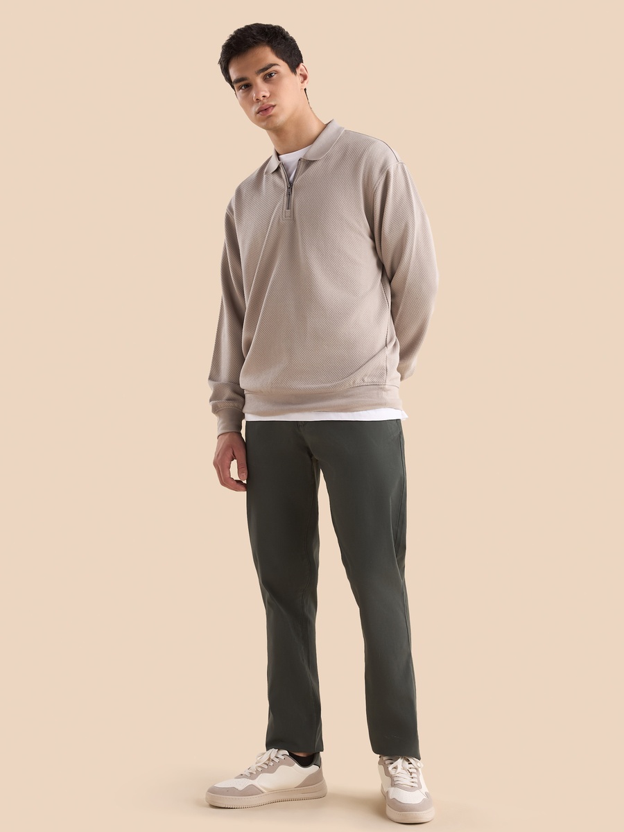 Quilted Jacquard Polo Sweatshirt