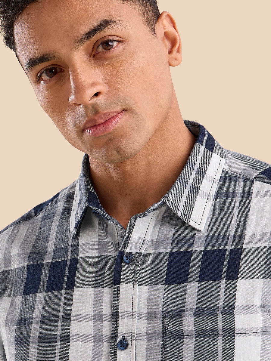 Checked Regular Fit Slub Shirt