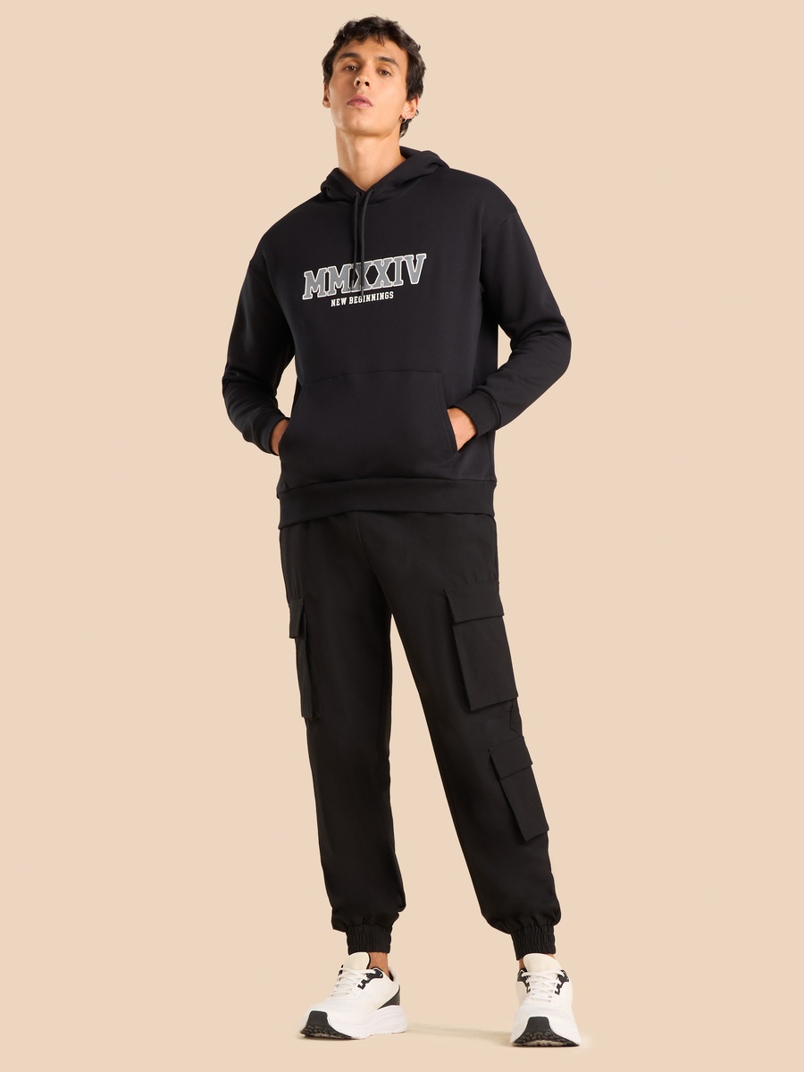 Typographic Print Oversized Hooded Sweatshirt