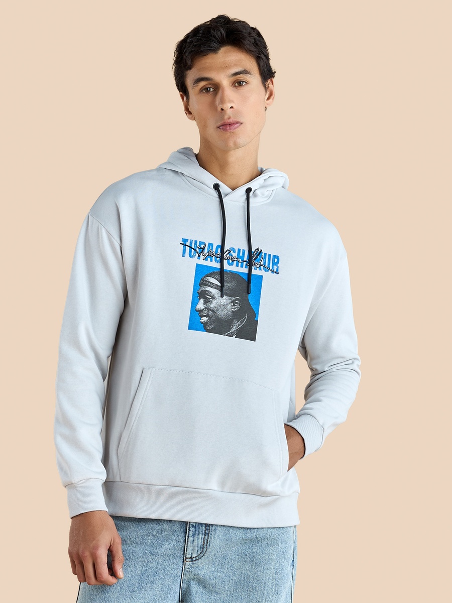 Tupac Print Oversized Hooded Sweatshirt