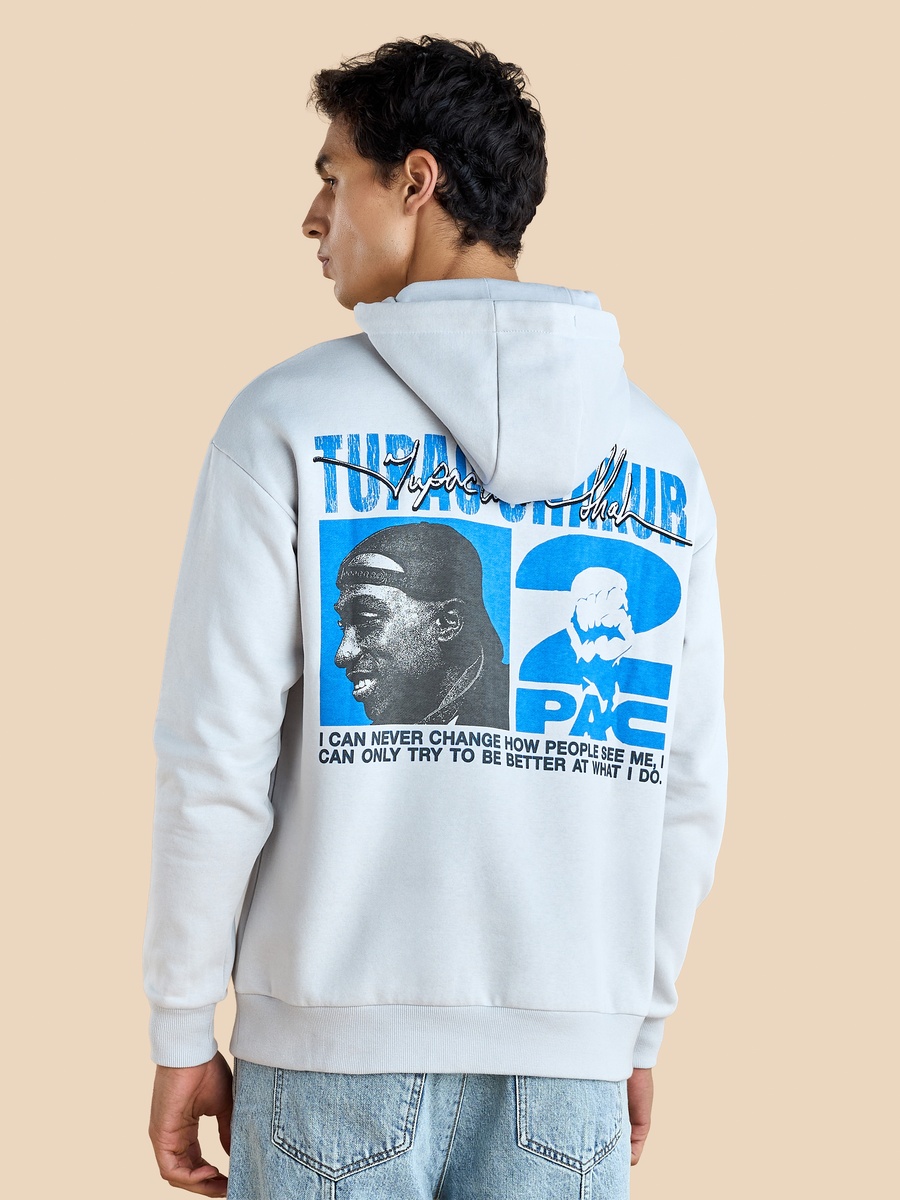 Tupac Print Oversized Hooded Sweatshirt