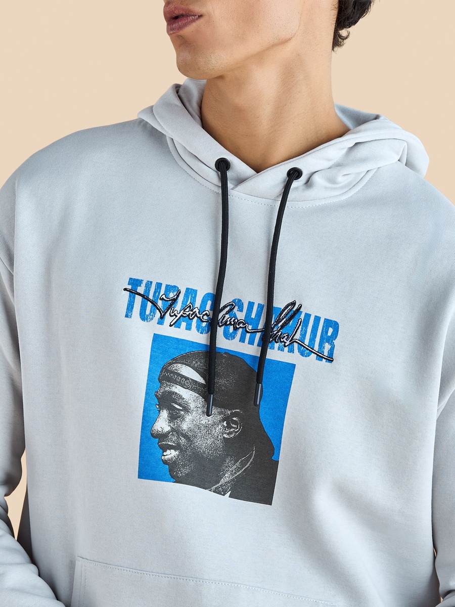 Tupac Print Oversized Hooded Sweatshirt