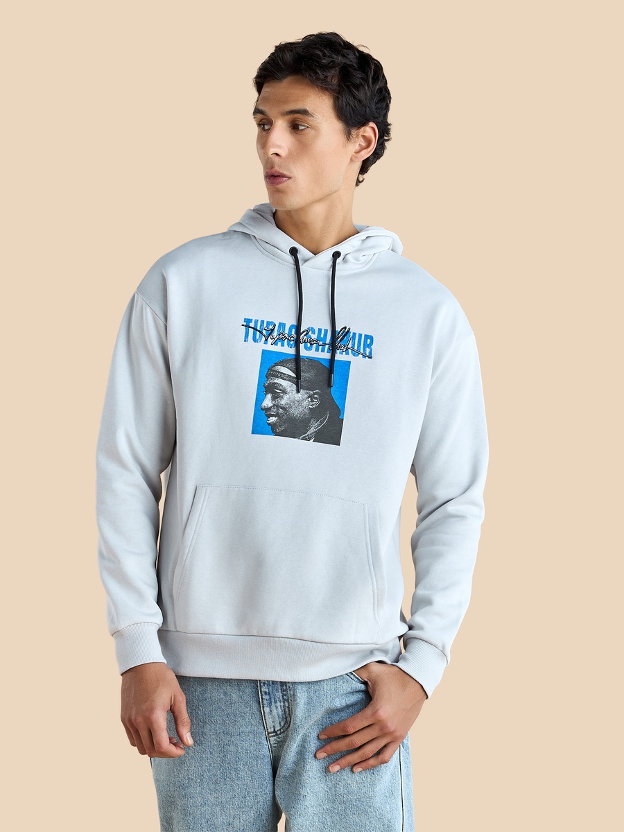 Tupac Print Oversized Hooded Sweatshirt
