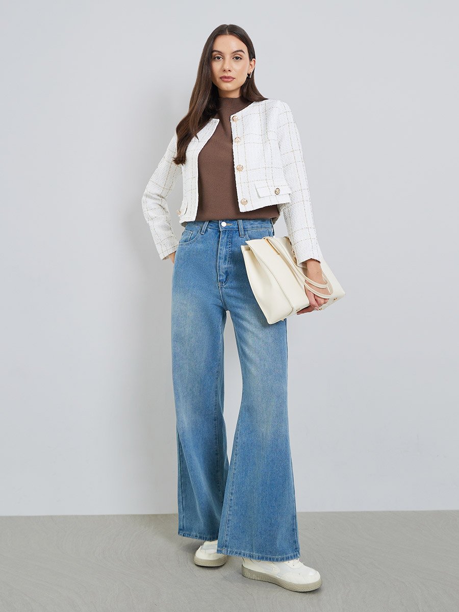 White Tweed Button Front Jacket