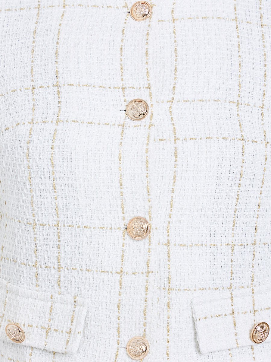 White Tweed Button Front Jacket