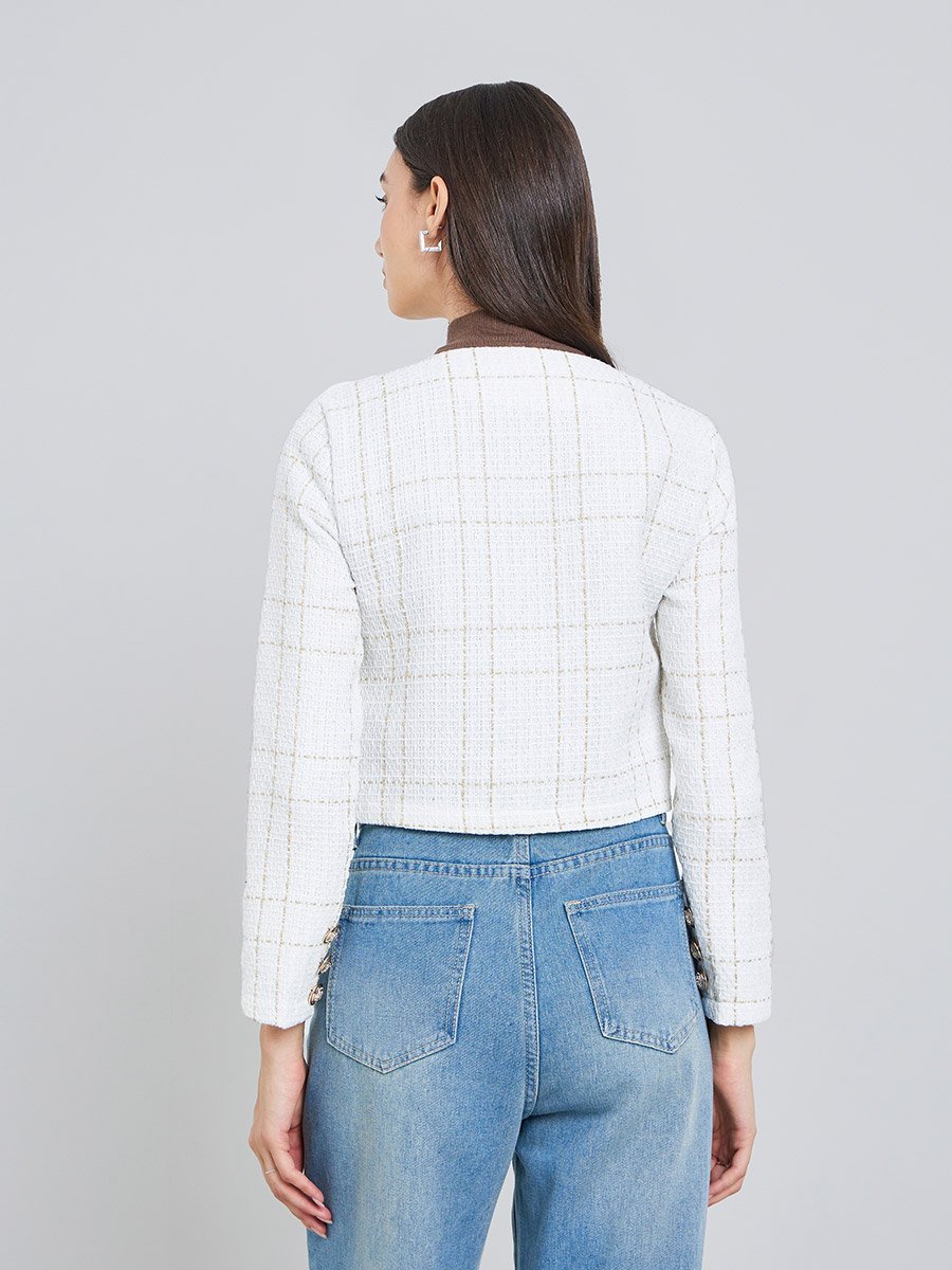 White Tweed Button Front Jacket