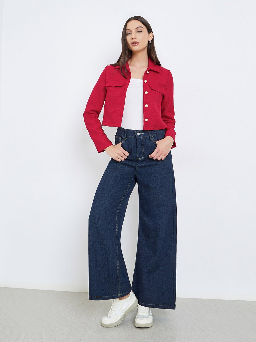 Solid Button Front Long Sleeve Jacket