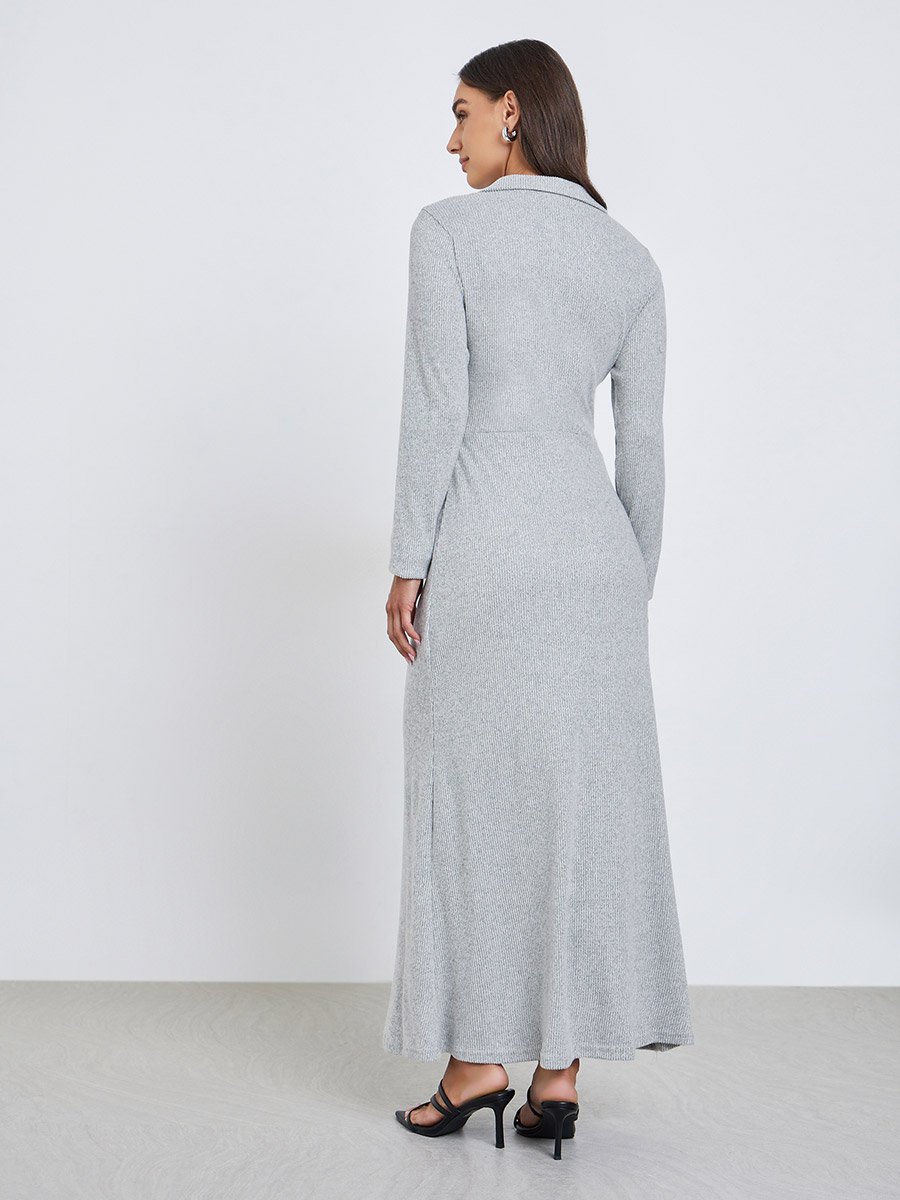 strapless open back dress Grey Ribbed Maxi Dress
