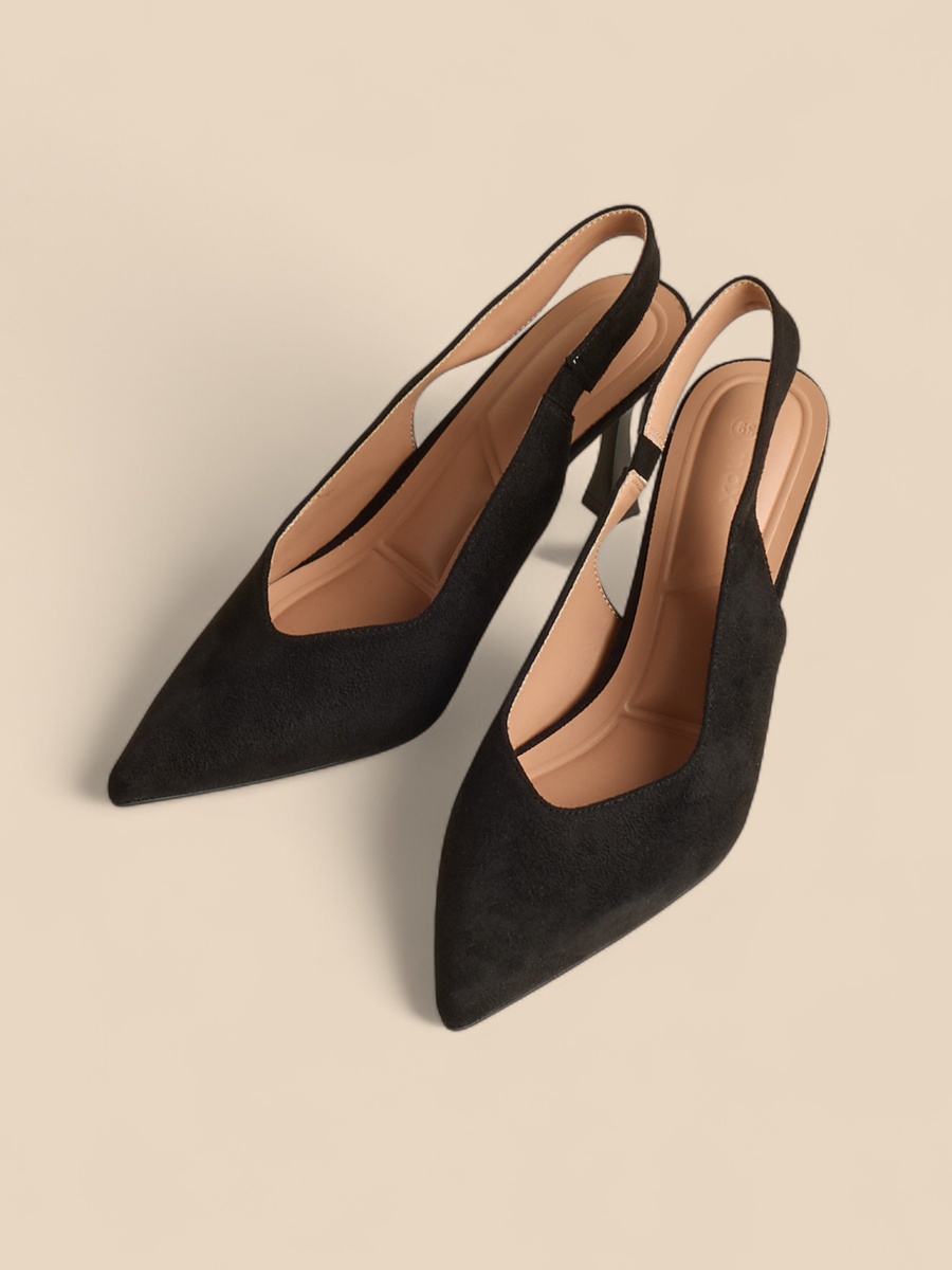 Plain Pointed Toe Slingback Shoes with Flared Heels