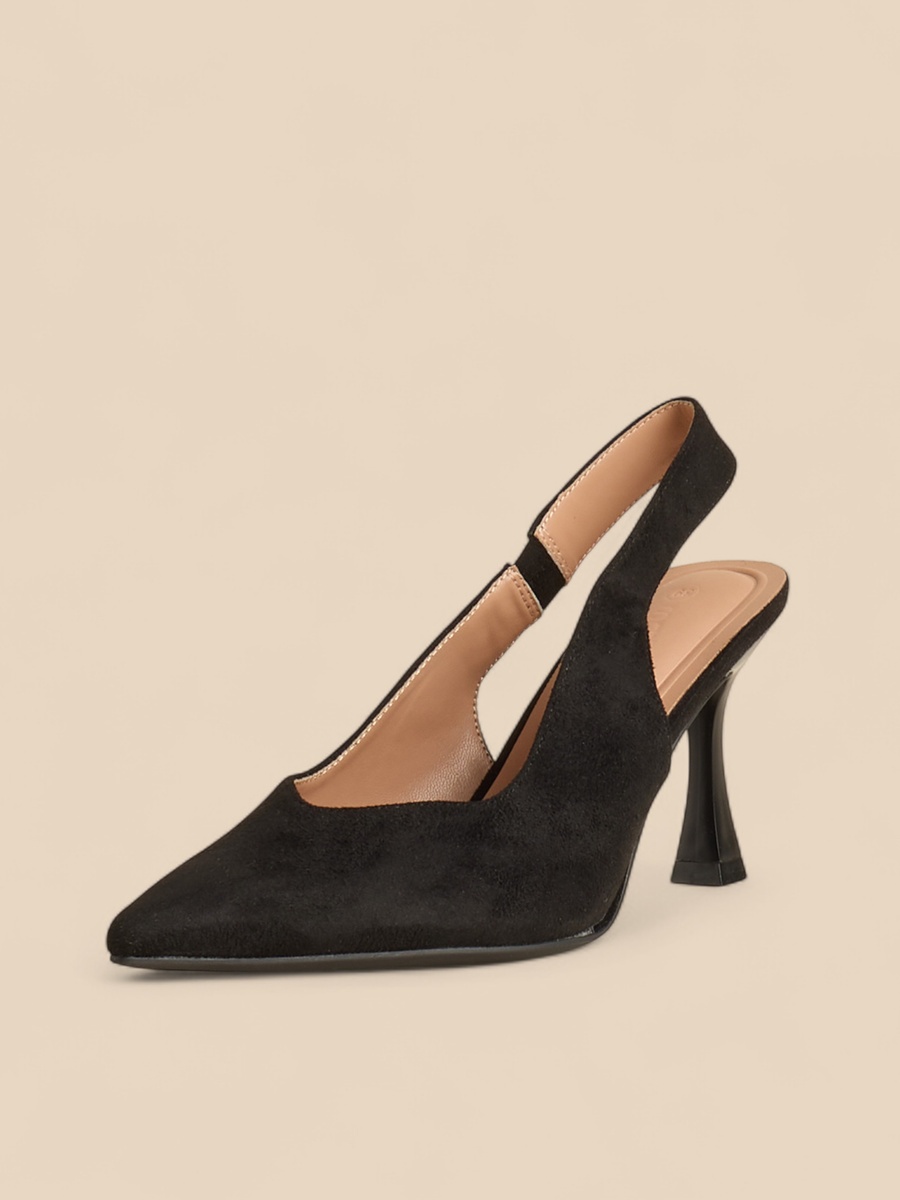 Plain Pointed Toe Slingback Shoes with Flared Heels