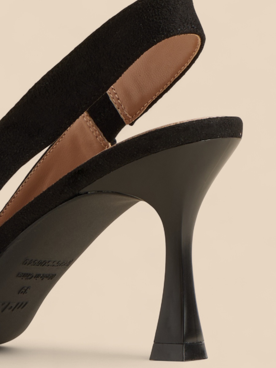 Plain Pointed Toe Slingback Shoes with Flared Heels