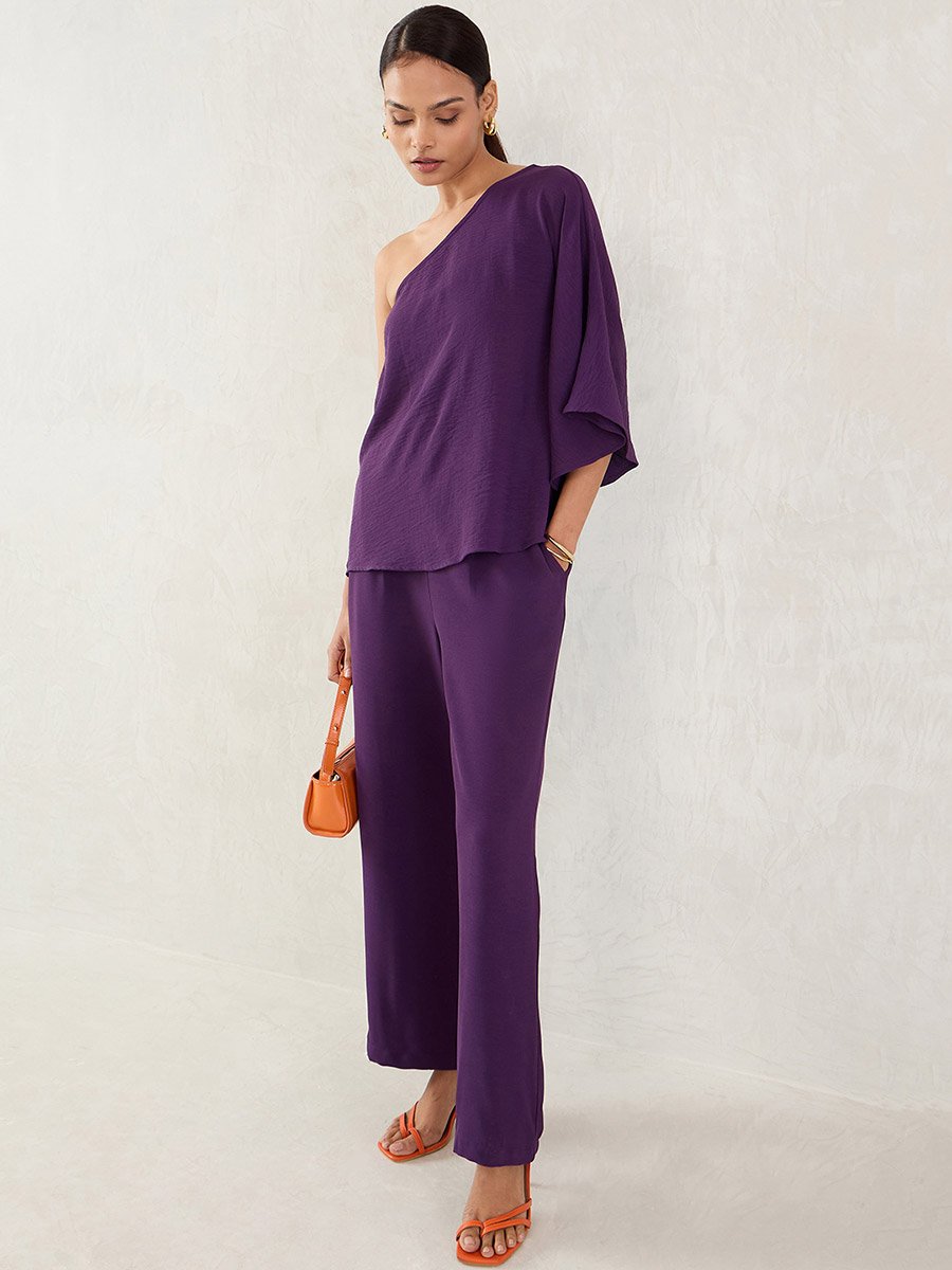 Purple One Shoulder Top and Trousers Co-Ords