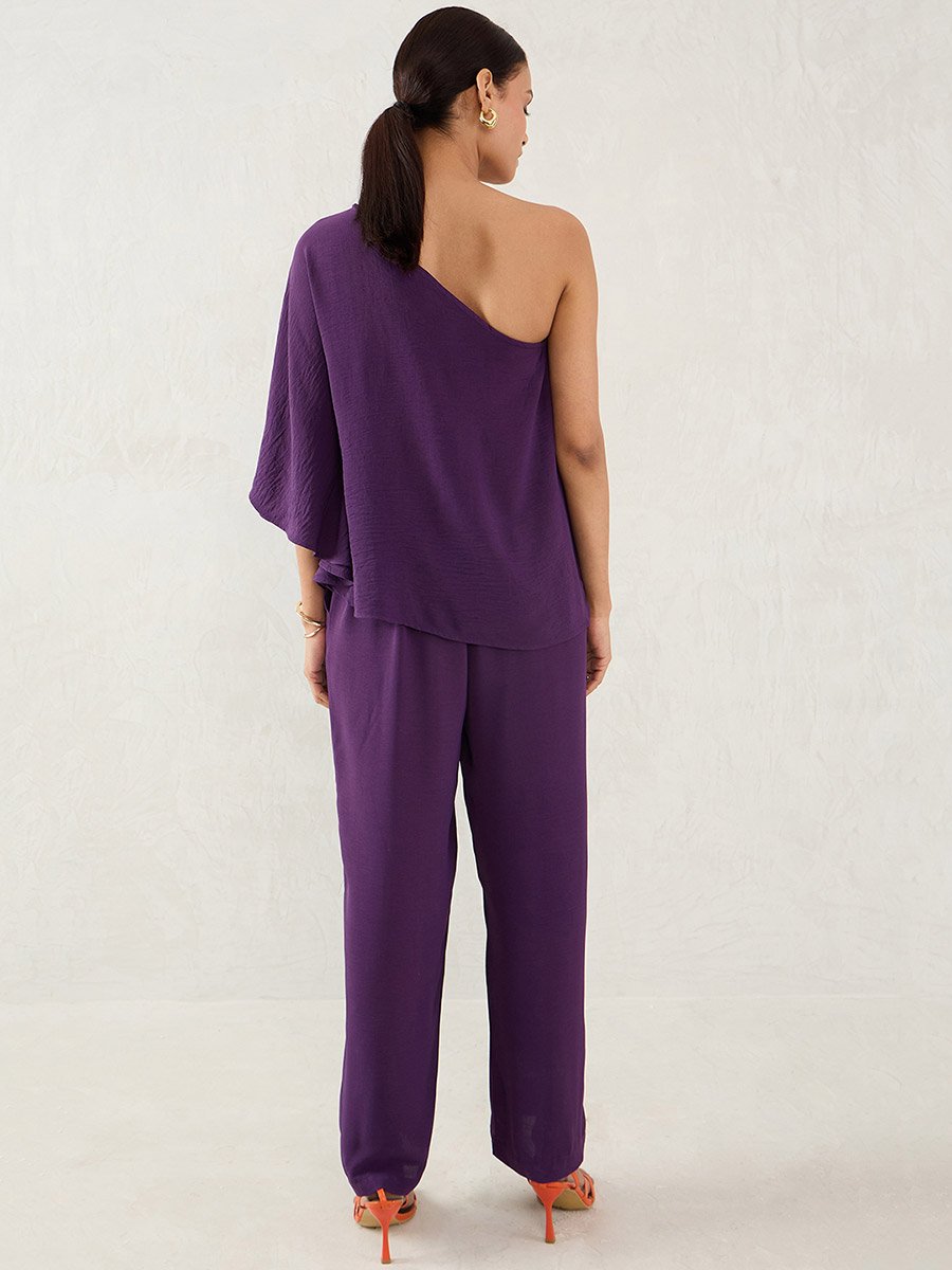 Purple One Shoulder Top and Trousers Co-Ords