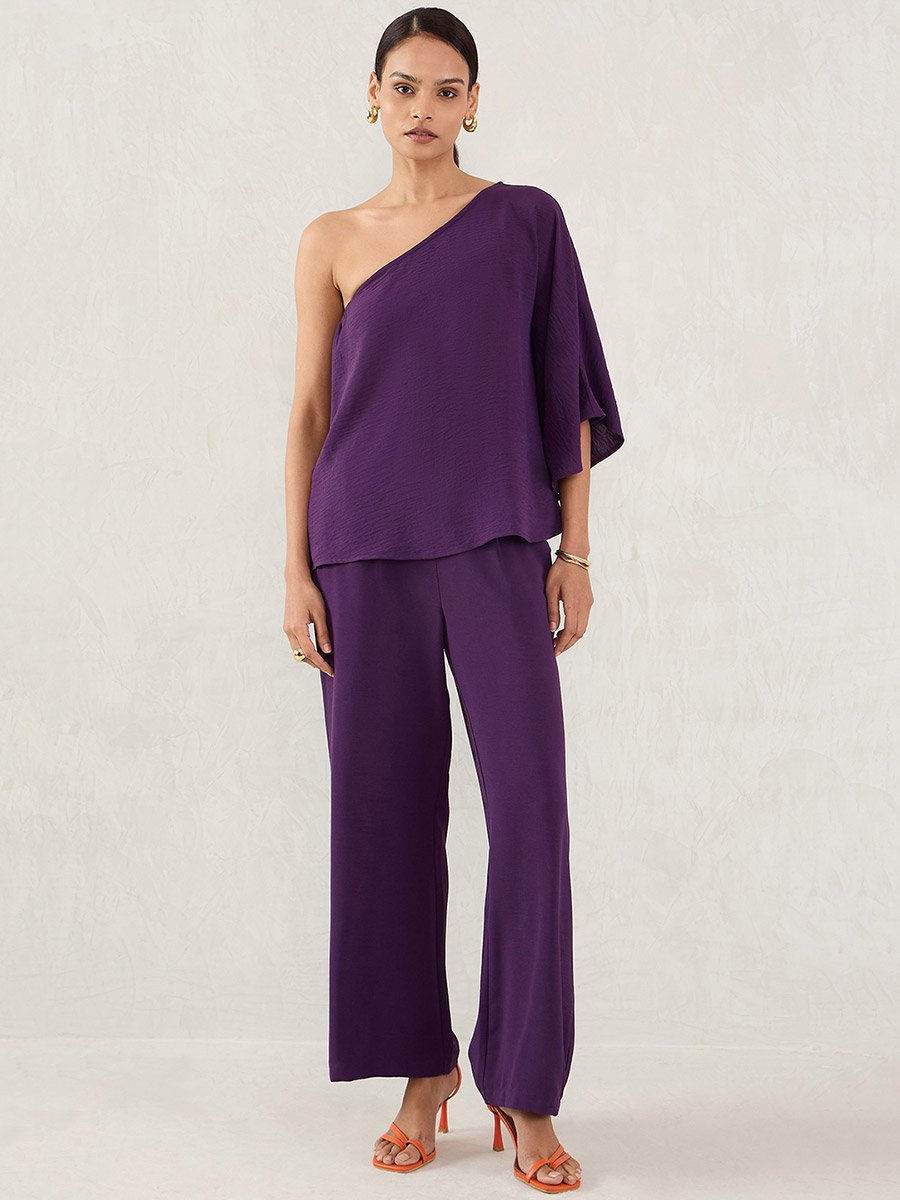 Purple One Shoulder Top and Trousers Co-Ords