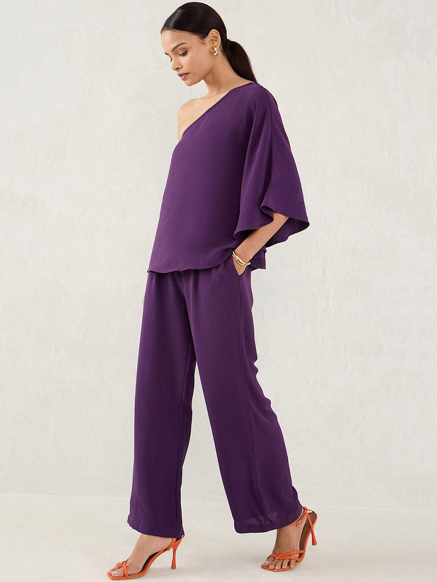 Purple One Shoulder Top and Trousers Co-Ords