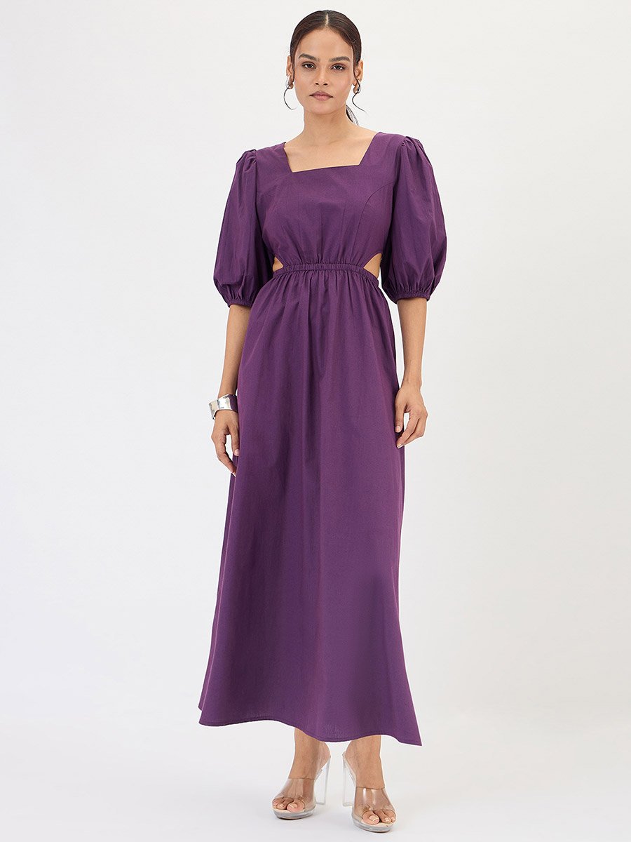 Deep Purple Poplin Cut Out Maxi Dress