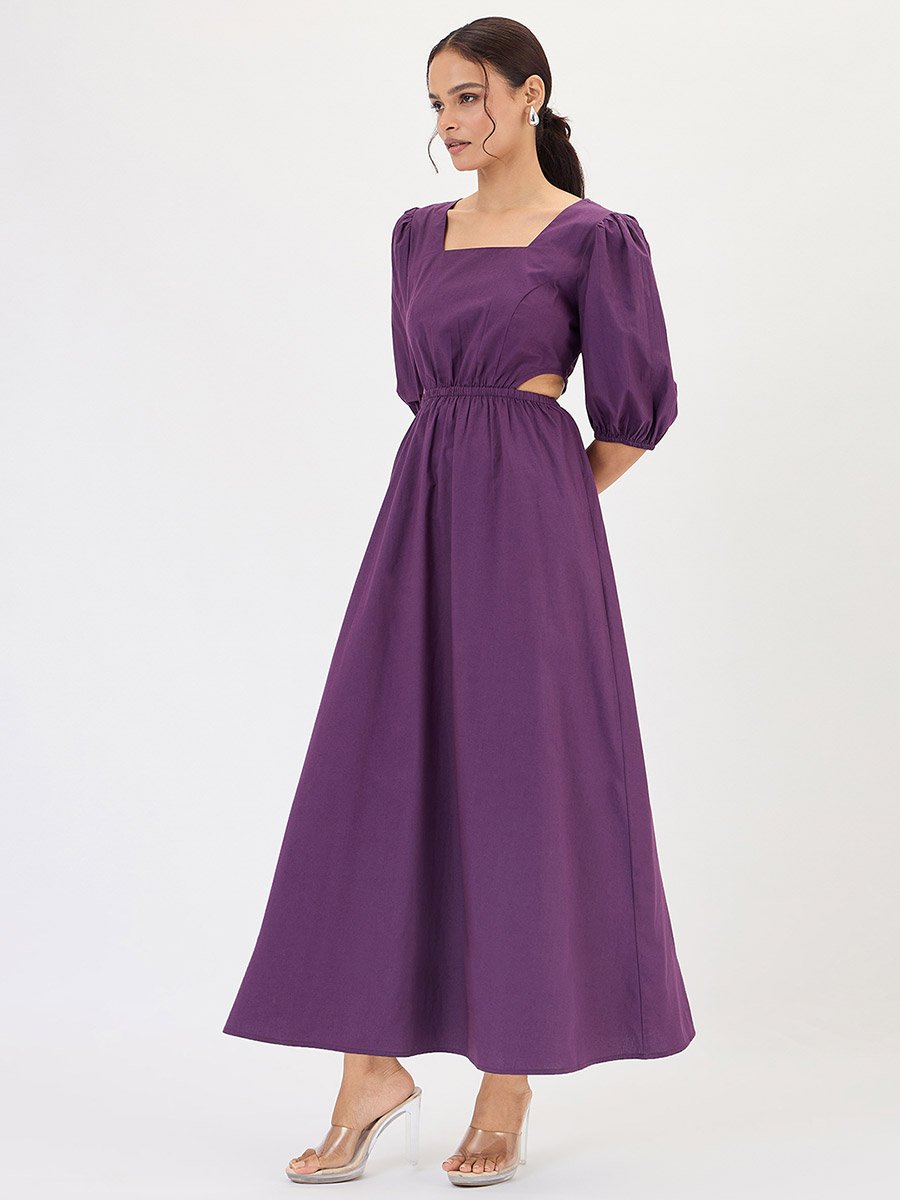 Deep Purple Poplin Cut Out Maxi Dress