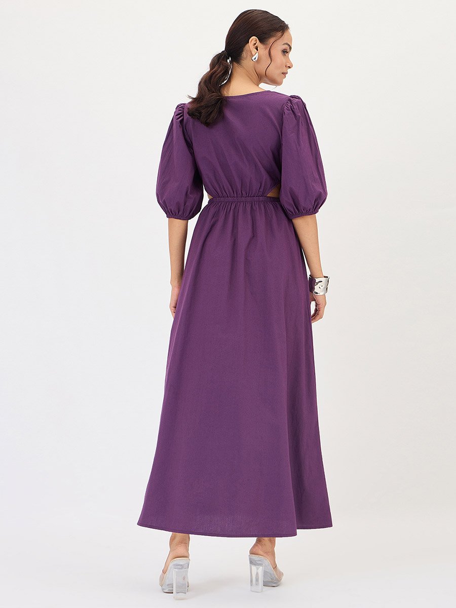 Deep Purple Poplin Cut Out Maxi Dress