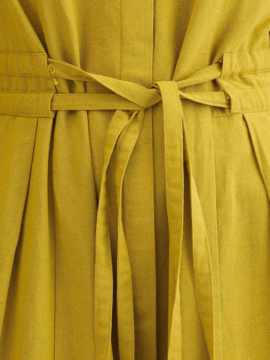 Citrine Green Cotton Linen Maxi Dress