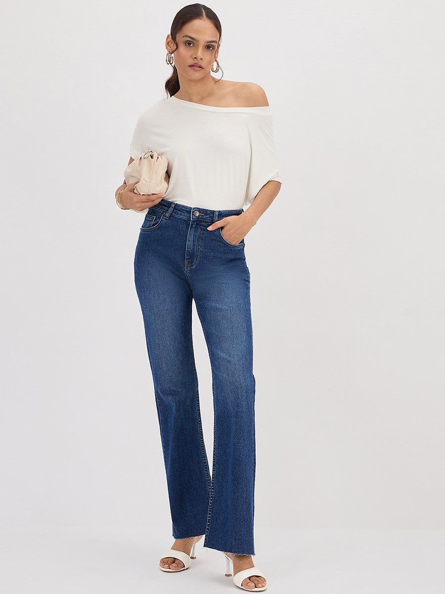 Blue Mid-Rise Bootcut Jeans