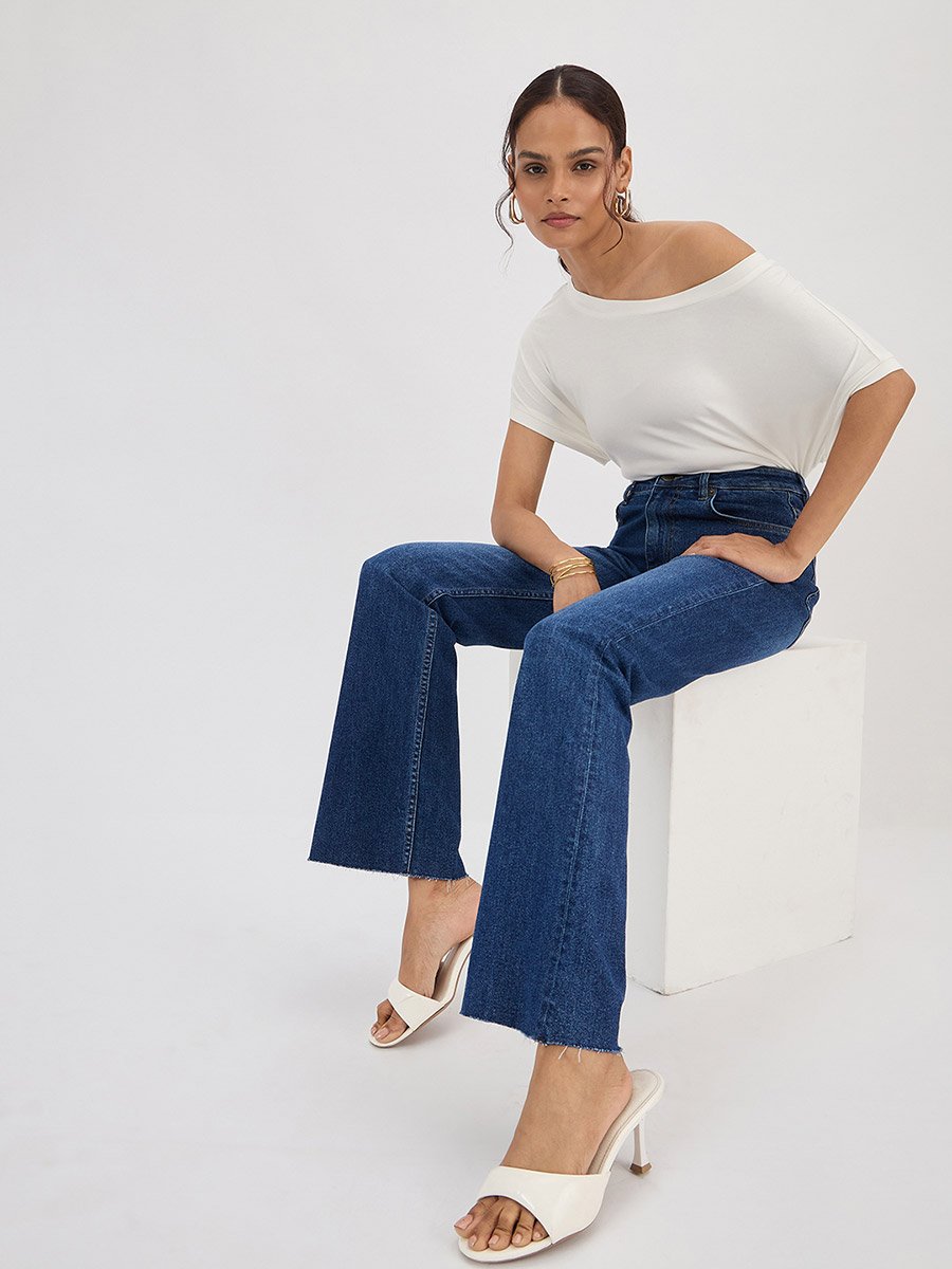 Blue Mid-Rise Bootcut Jeans