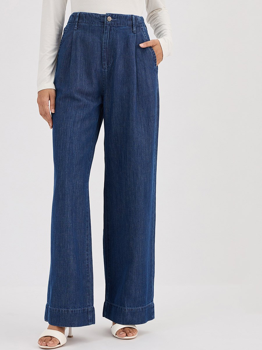 Blue Mid-Rise Wide Leg Jeans