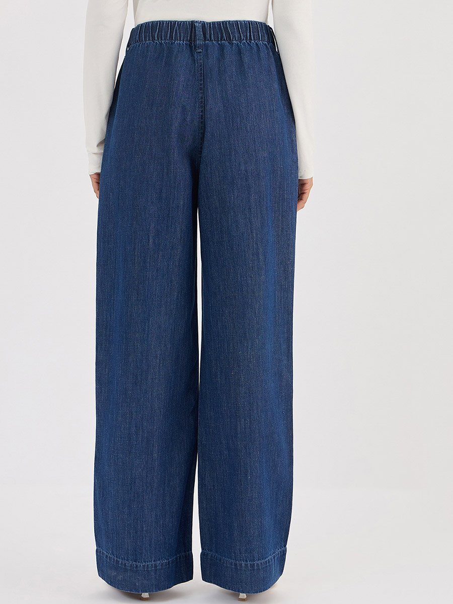Blue Mid-Rise Wide Leg Jeans