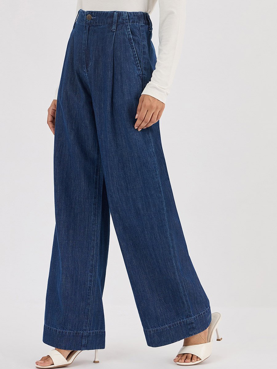 Blue Mid-Rise Wide Leg Jeans
