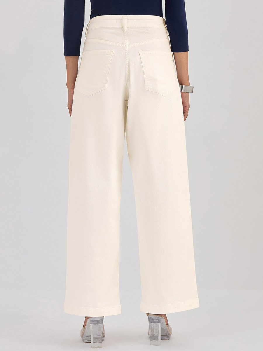 White Mid-Rise Straight Leg Jeans