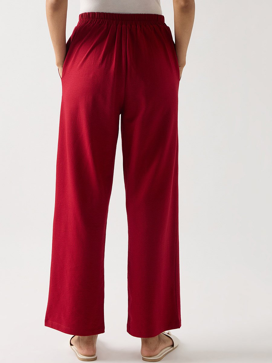 Red Cotton Knit Straight Fit Pants