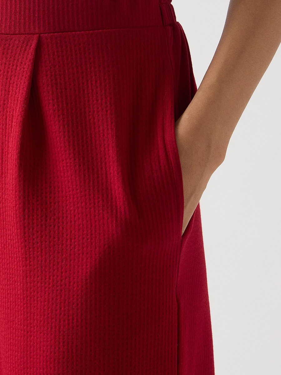 Red Cotton Knit Straight Fit Pants