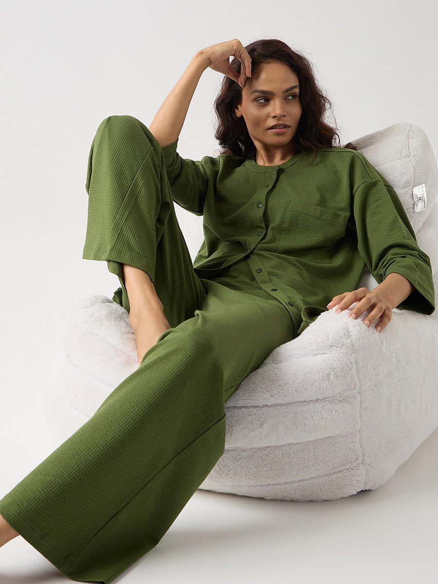 Green Relaxed Fit Knit Trousers