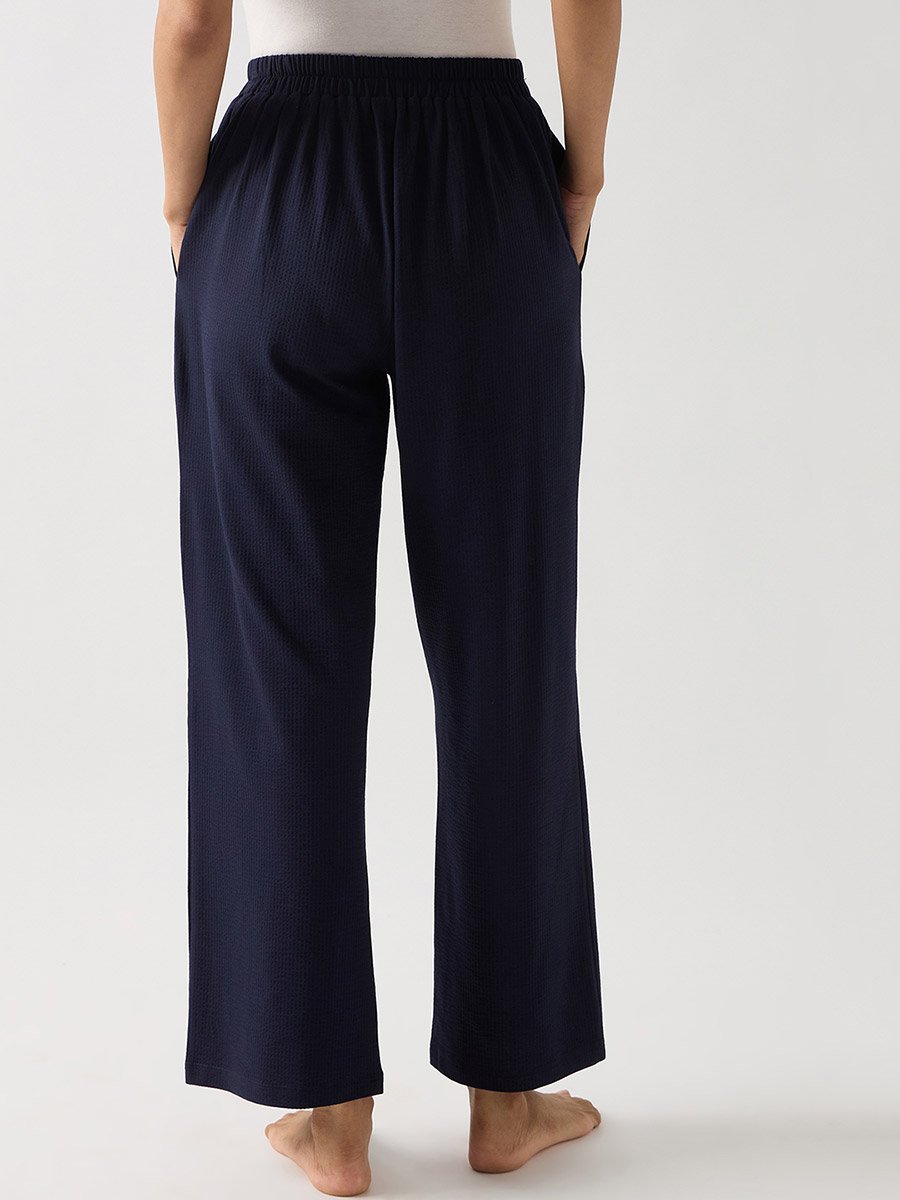 Navy Blue Cotton Knit Straight Pants
