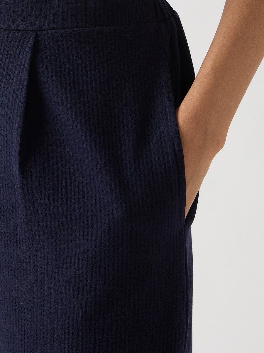 Navy Blue Cotton Knit Straight Pants