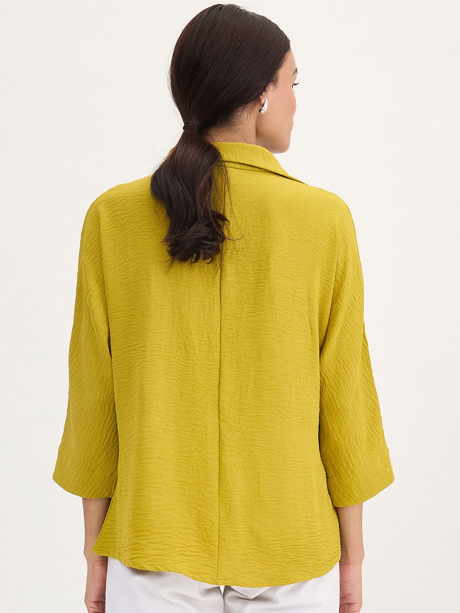 Citrine Green Pleat Detail Top with 3/4 Sleeves